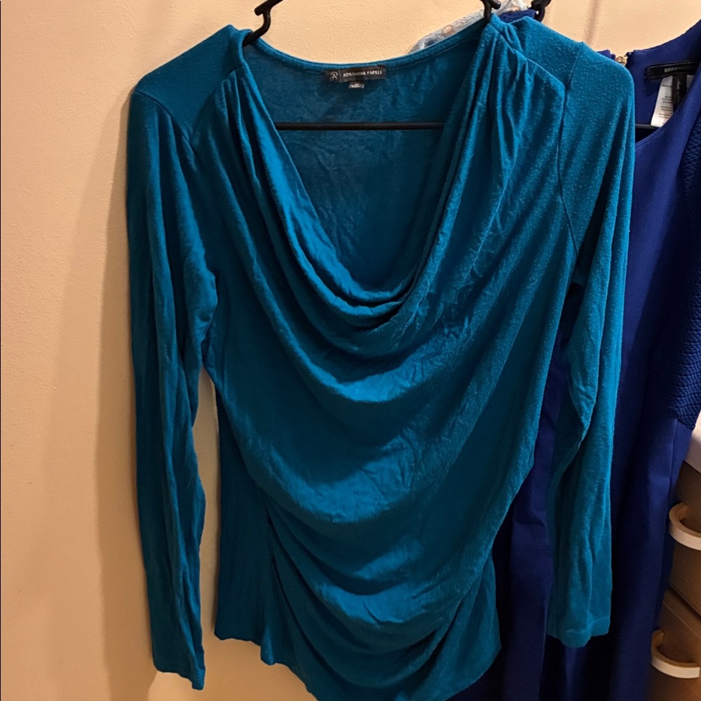 Adrianna Papell Teal Drape Neck Blouse